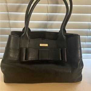 Vintage kate spade Black Leather Bow-Accent Tote bag zipper Quinn Villabella